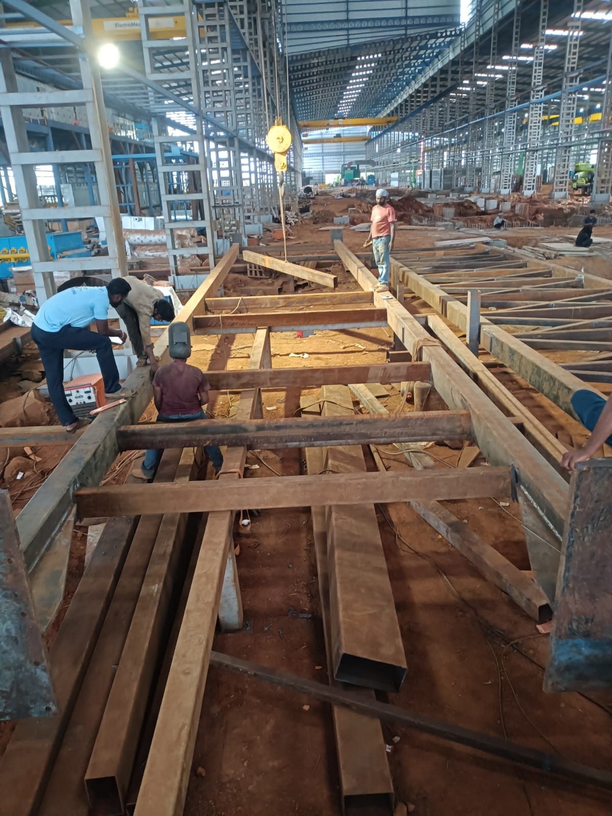 Steel plant erection work in progress at an SKC Engineering project site